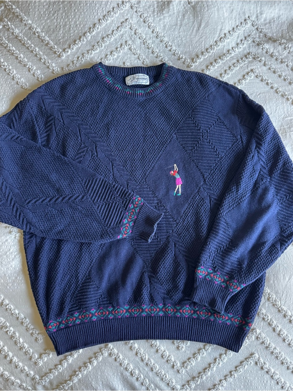 Vintage Navy Embroidered Golf Crewneck Sweater
